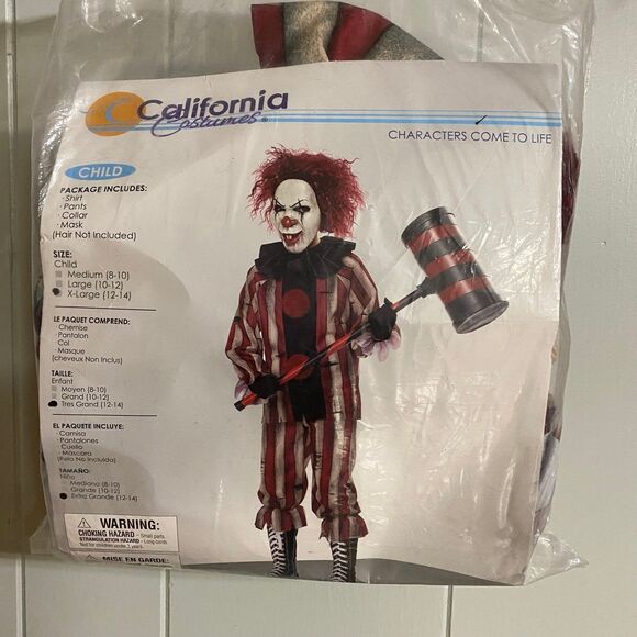 Nightmare Clown Costume Evil Scary Clown Halloween Cosplay Suit Mask New XL Kids - Picture 2 of 4